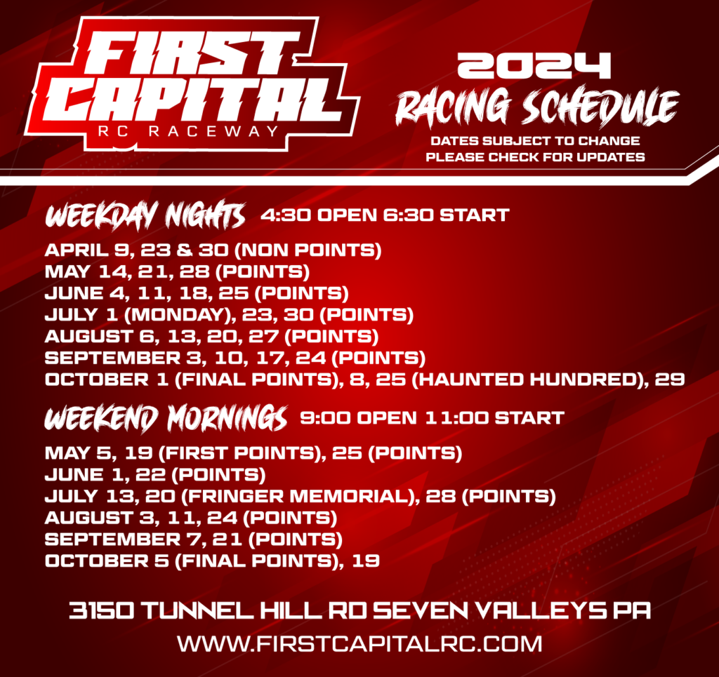 First Capital RC 2024 Racing Schedule